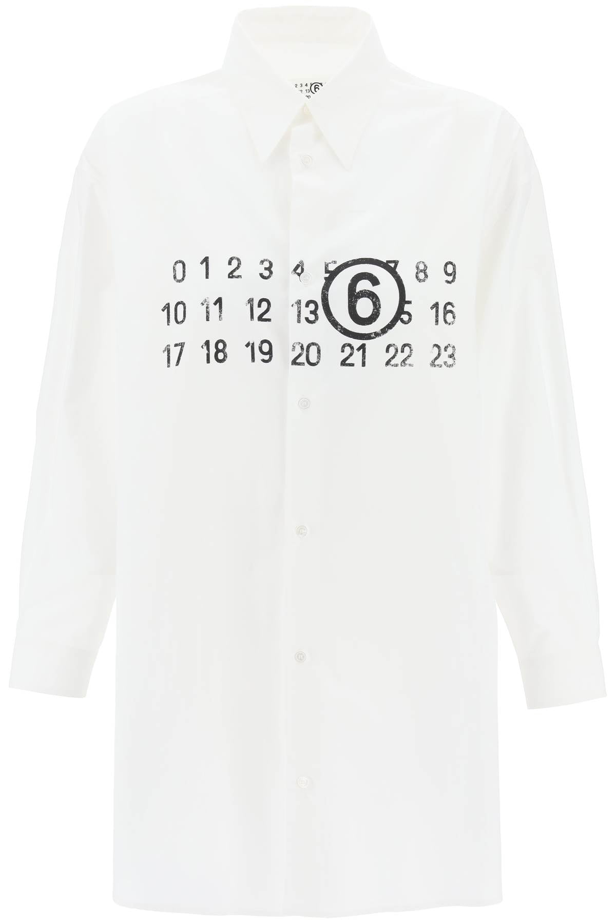 白色迷你衬衫连衣裙，带有数字标志印花