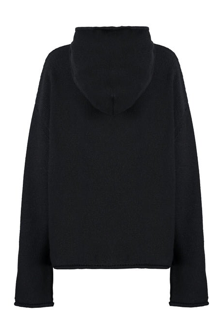 Black Knit Hoodie with Rolled Edges for Women - FW23 Collection