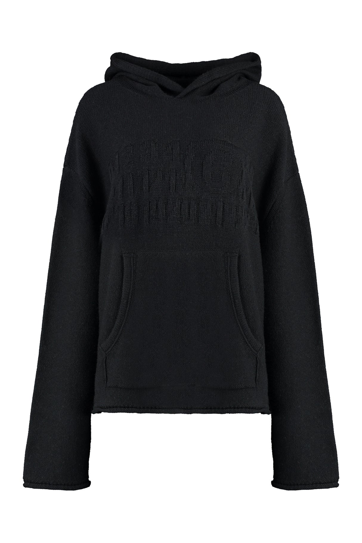 Black Knit Hoodie with Rolled Edges for Women - FW23 Collection