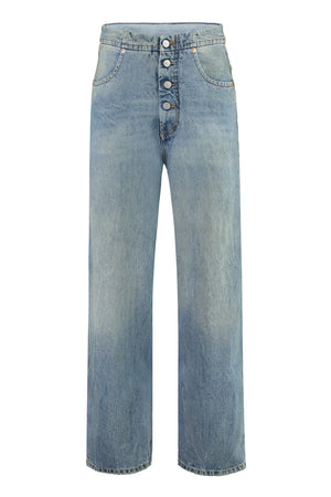 MM6 MAISON MARGIELA Blue Straight Leg Jeans with Logo Buttons and Contrast Stitching for Women - FW23