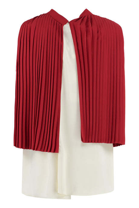 MM6 MAISON MARGIELA Red Pleated Top with Pussy-Bow Collar and Asymmetric Hem