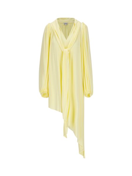 LOEWE Feminine and Chic Asymmetric Dress in Vanilla Viscose for Women