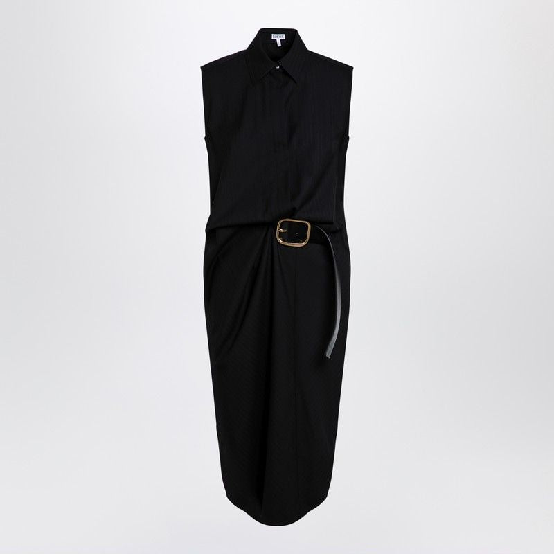 LOEWE Belted Asymmetric Midi Dress in Luxurious Wool