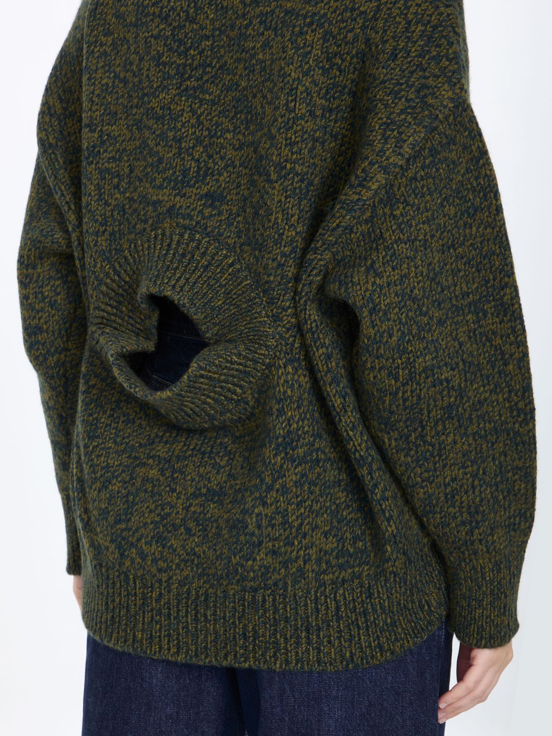 LOEWE Green Wool Blend Ribbed Cut-Out Sweater