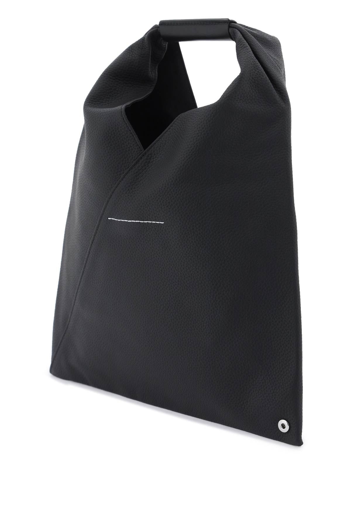 Japanese Grained Leather Handbag with Signature Stitching and Adjustable Shape