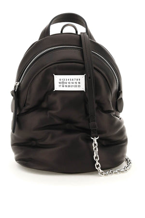 MAISON MARGIELA Black Quilted Leather Backpack for Men with Logo Appliqué and Detachable Strap