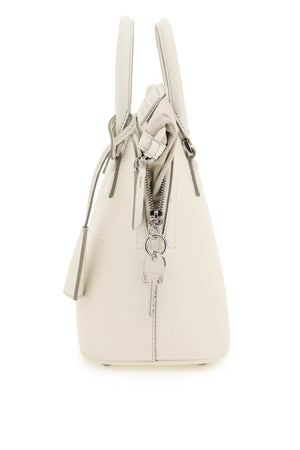 MAISON MARGIELA Mini Luxe Grained Leather Handbag with Zippered Fabric Insert and Adjustable Strap - Winter White