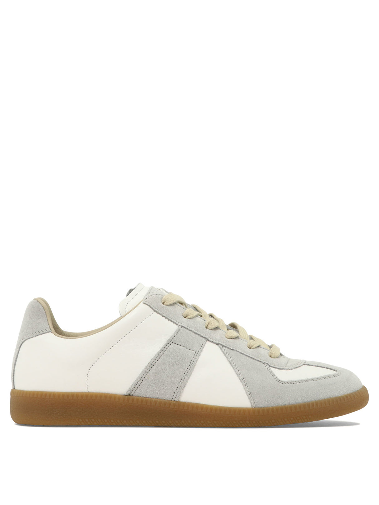 MAISON MARGIELA Men's Low-Top Leather Sneakers with Grey Suede Panels