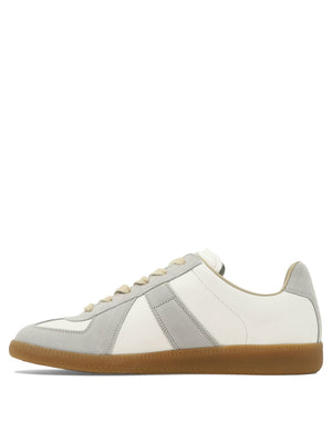 MAISON MARGIELA Men's Low-Top Leather Sneakers with Grey Suede Panels