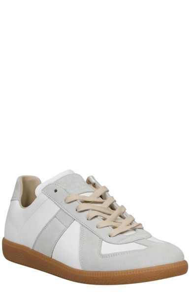 MAISON MARGIELA Men's Leather Sneakers with Suede Inserts and Signature Stitch - SS24