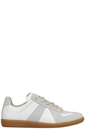 Grey/White Contrast Leather Men's Low-Top Sneakers