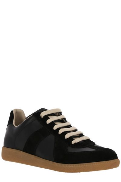 MAISON MARGIELA Men's Leather Sneakers with Suede Inserts and Signature Stitch - SS24