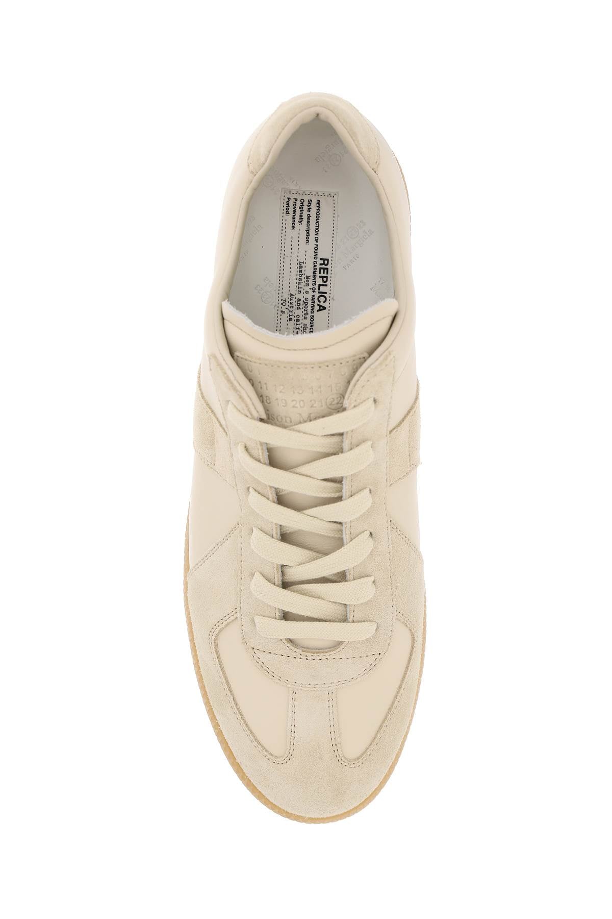Beige Leather Sneakers with Suede Inserts and Rubber Sole
