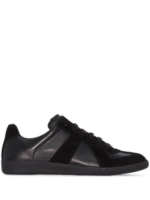 MAISON MARGIELA Elegant Black Leather Sneakers with Suede Accents