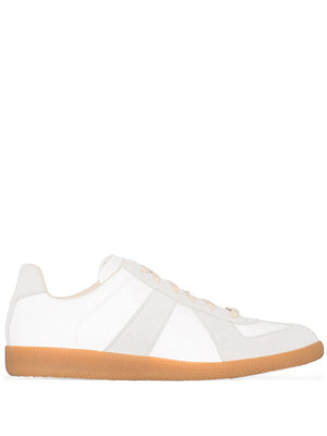 MAISON MARGIELA Men's Low-Top Leather Sneakers with Grey Suede Panels