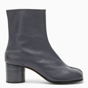 MAISON MARGIELA Dark Grey Cut-Out Leather Low Boot with Cylindrical Heel for Women