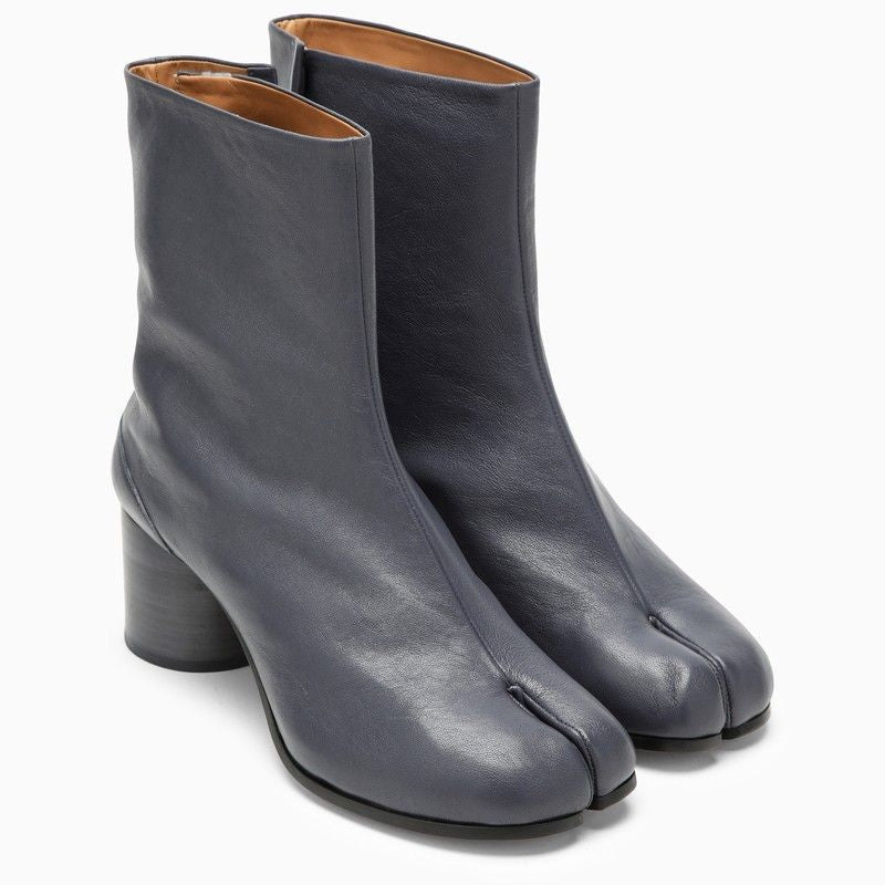 MAISON MARGIELA Dark Grey Cut-Out Leather Low Boot with Cylindrical Heel for Women