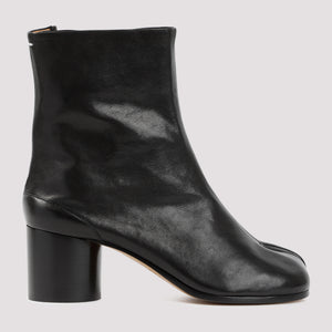 Iconic Cut and Cylinder Heel Black Tabi Ankle Boots