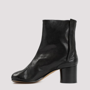 Iconic Cut and Cylinder Heel Black Tabi Ankle Boots