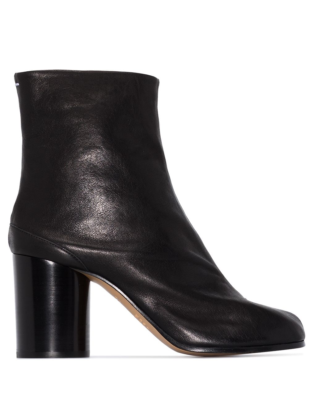 Black Leather Tabi Heel Ankle Boots for Women