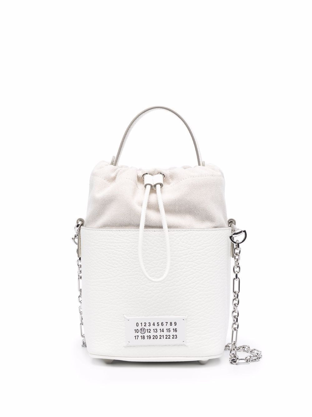 MAISON MARGIELA Chic Mini White Leather Bucket Shoulder Bag for Women - 15x23x12cm