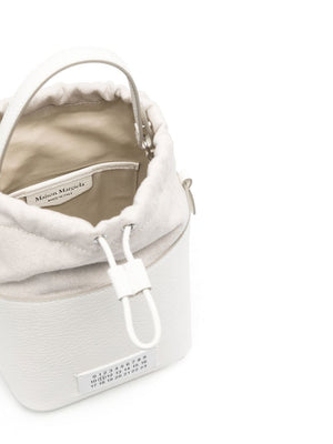 Crisp White Structured Leather Bucket Bag