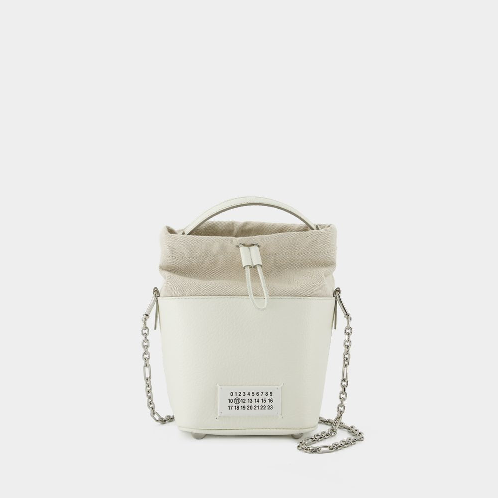 Crisp White Structured Leather Bucket Bag