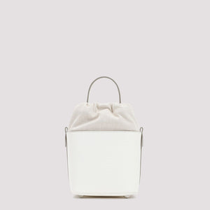 MAISON MARGIELA Mini Bucket Designer Handbag in Hammered Leather with Detachable Strap and White Logo Label - Black