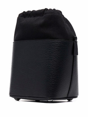 MAISON MARGIELA Black Grained Leather Bucket Handbag with Canvas Lining for Men