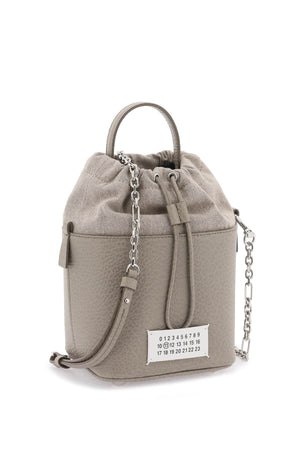 MAISON MARGIELA Mini Bucket Designer Handbag in Hammered Leather with Detachable Strap and White Logo Label - Black