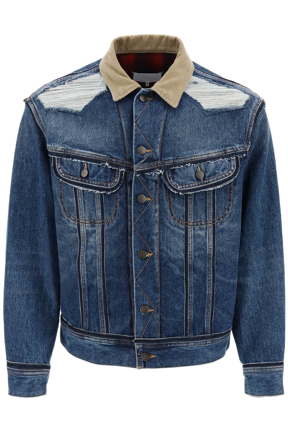 Men's MAISON MARGIELA Denim Jacket with Corduroy Collar and Plaid Lining