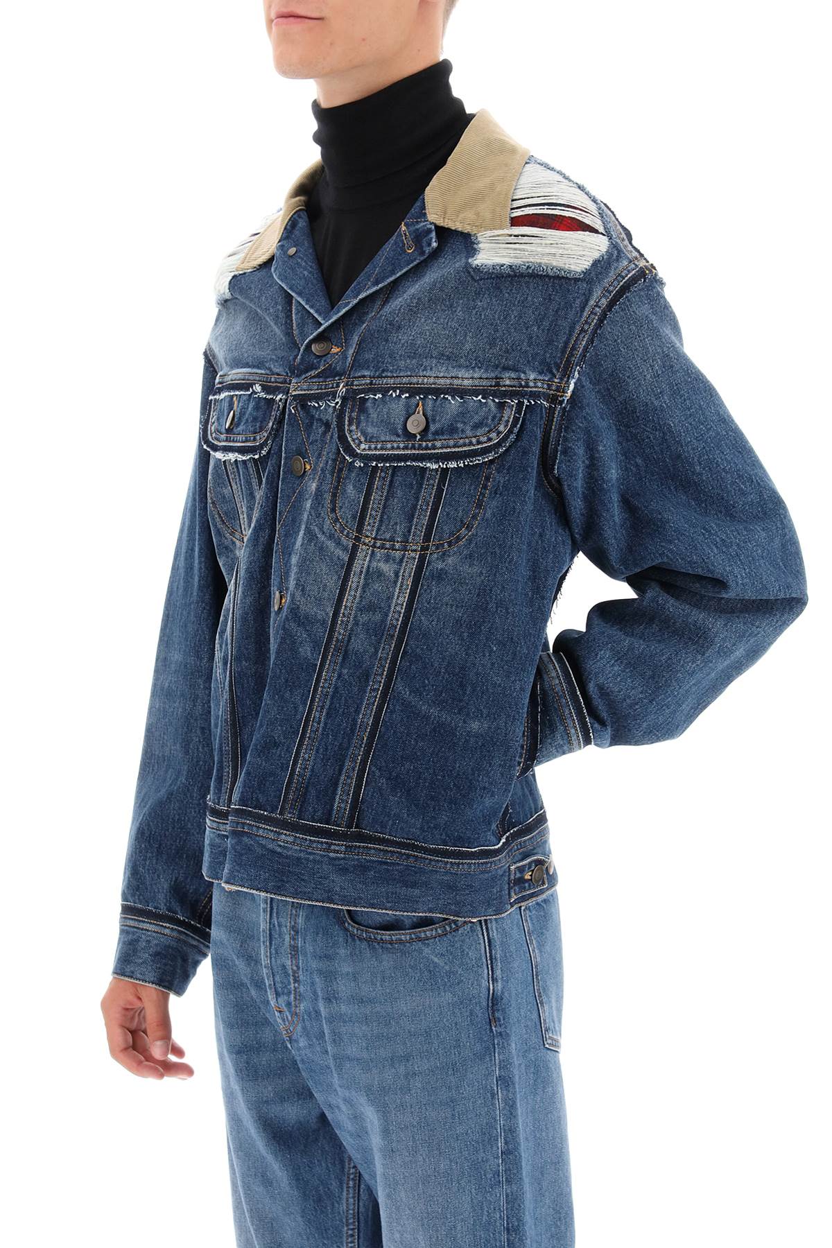 Áo khoác denim nam MAISON MARGIELA với cổ vải xốp và lót caro