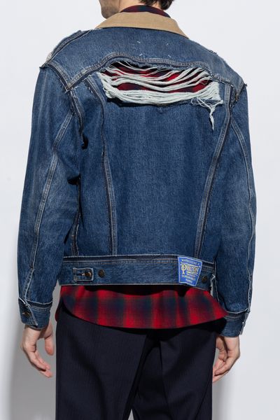 MAISON MARGIELA Denim Jacket with Corduroy Collar and Check Motif Lining for Men - FW23