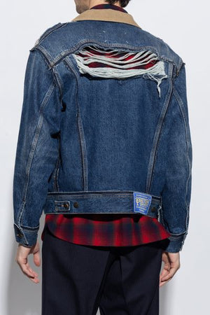 Men's MAISON MARGIELA Denim Jacket with Corduroy Collar and Plaid Lining