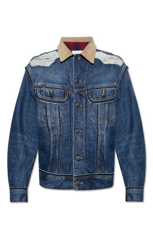 Men's MAISON MARGIELA Denim Jacket with Corduroy Collar and Plaid Lining