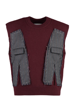 Burgundy Wool Vest with Visible Stitching and Cut-Out Front Details