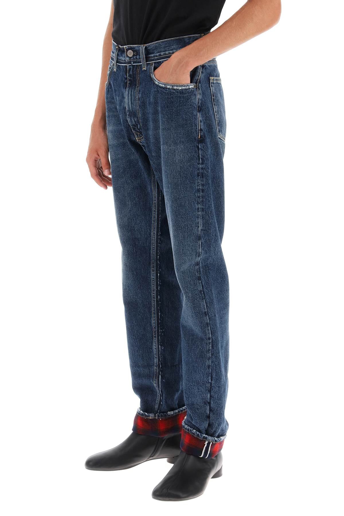 Men's Dark-Washed Jeans with Check Wool Inserts by MAISON MARGIELA