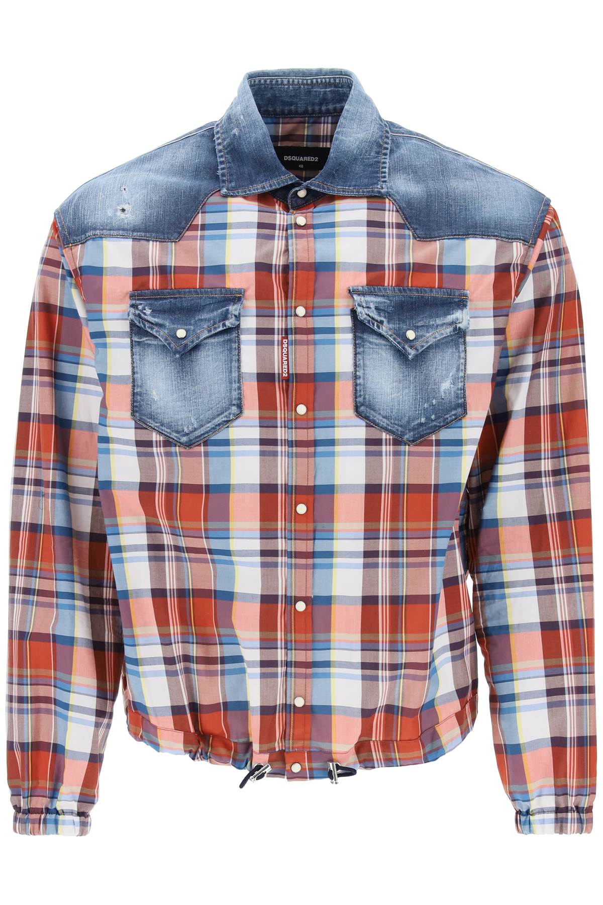 Multicolored Checkered Cotton Shirt with Denim Details for Men - SS24 Collection