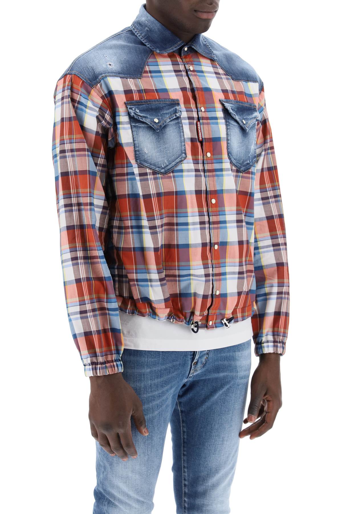 DSQUARED2 Multicolored Checkered Cotton Shirt with Denim Details for Men - SS24 Collection