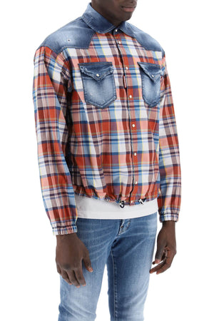 Multicolored Checkered Cotton Shirt with Denim Details for Men - SS24 Collection