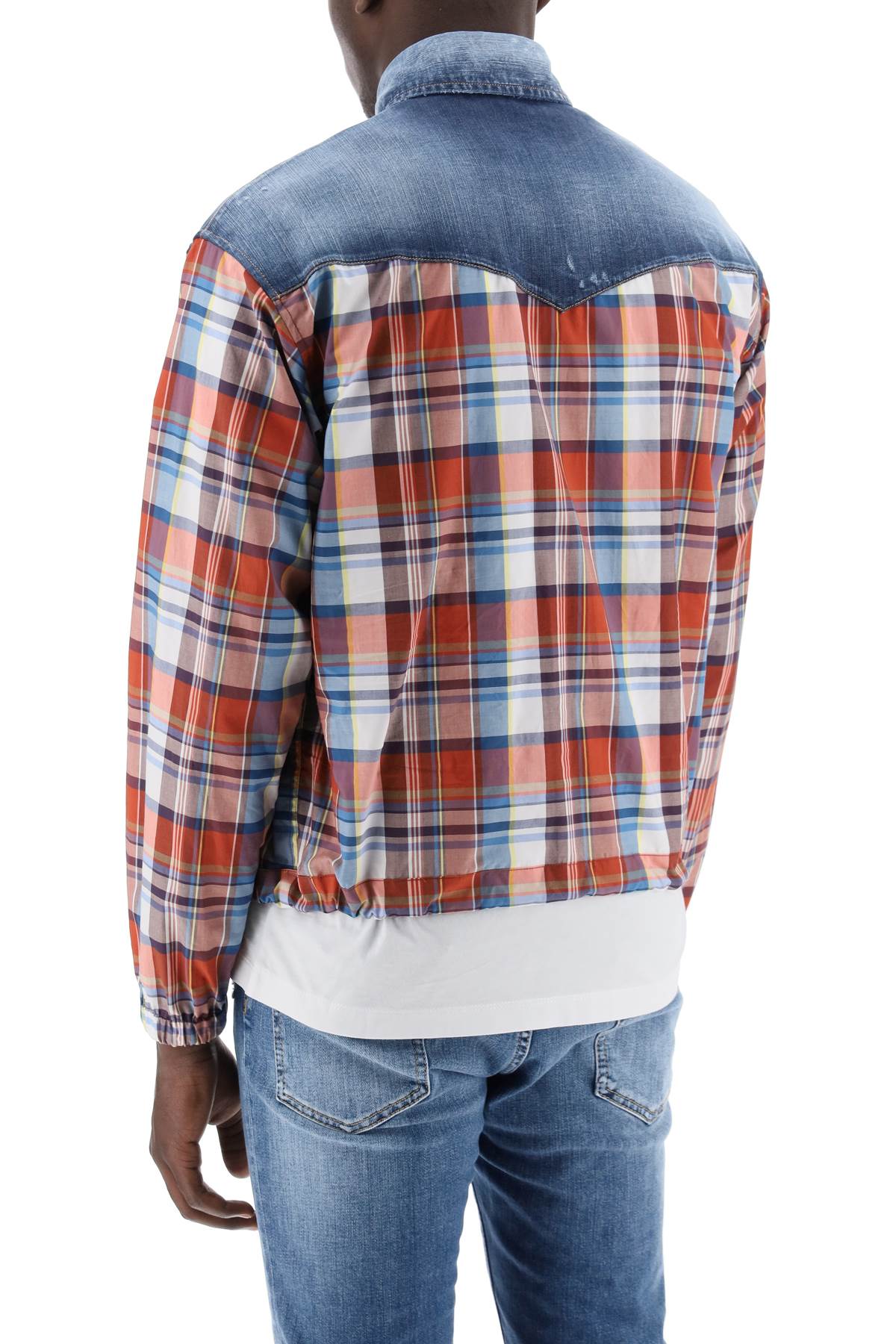 Multicolored Checkered Cotton Shirt with Denim Details - SS24 Collection