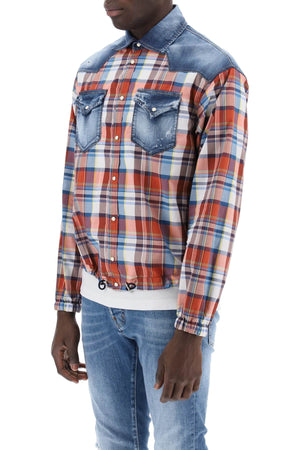 Multicolored Checkered Cotton Shirt with Denim Details for Men - SS24 Collection