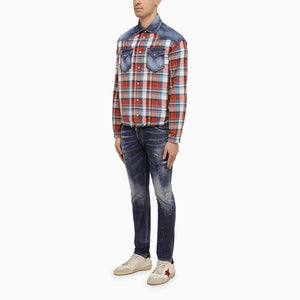 Multicolored Checkered Cotton Shirt with Denim Details - SS24 Collection