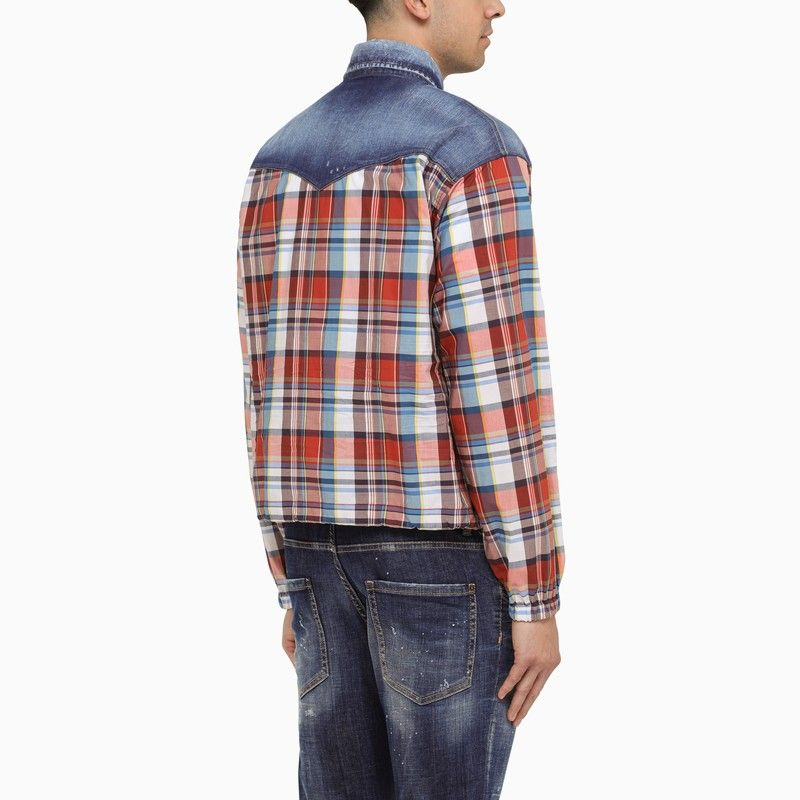 Multicolored Checkered Cotton Shirt with Denim Details - SS24 Collection