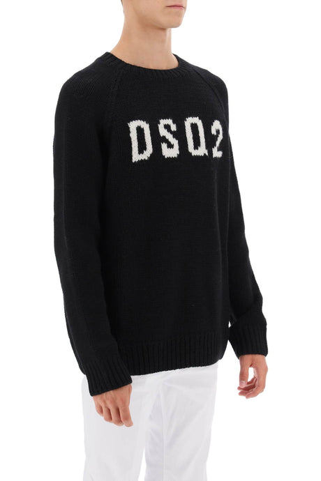 男士黑色拉格兰袖羊毛衫，DSQ2字母款