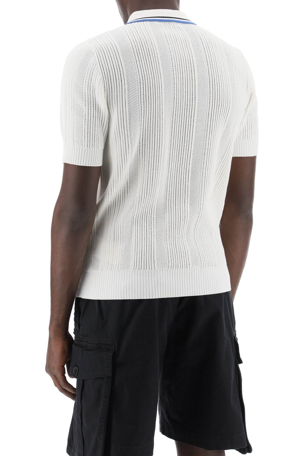 DSQUARED2 Men's Pointelle Knit Polo Shirt with Striped Trim - White