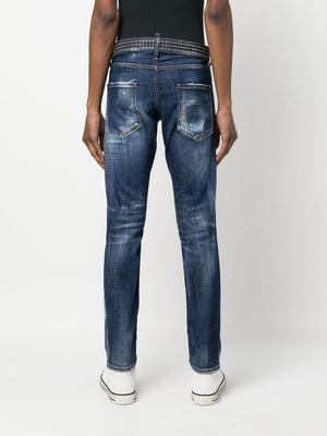 DSQUARED2 Modern & Edgy Studded Slim-Cut Stretch Jeans for Men - Navy Blue