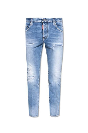 DSQUARED2 Mid-Rise Distressed Skinny Jeans for Men in Navy Blue