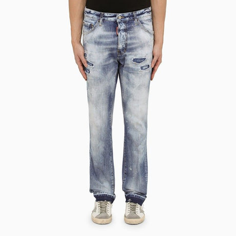 DSQUARED2 Light Blue Cotton Denim Washed Out Regular Jeans for Men