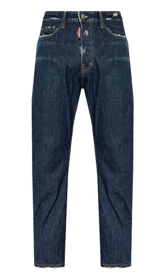 DSQUARED2 Distressed Straight Leg Blue Denim Pants